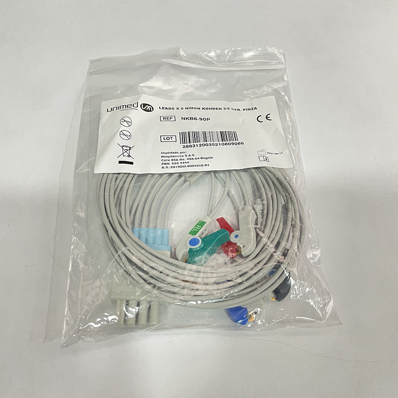 odoo_NKB6-90P.jpg LEADS ECG X 5 NIHON KOHDEN 5/6 DERIVADAS PINZA, UNIMED - Imagen 1